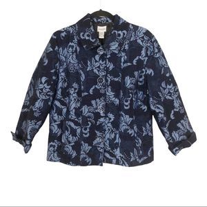 Chico’s Navy Blue/Light Blue Textured Button Down Blazer Jacket Size Large